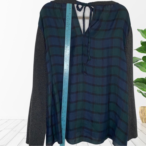 Ann Taylor LOFT Charcoal Gray Green‎ Plaid Tie Back Sweater Size XL - Picture 6 of 6